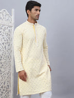 Men's Yellow Chikankari Embroidered and Sequence Kurtas-KO-5094Yellow