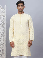 Men's Yellow Chikankari Embroidered and Sequence Kurtas-KO-5094Yellow