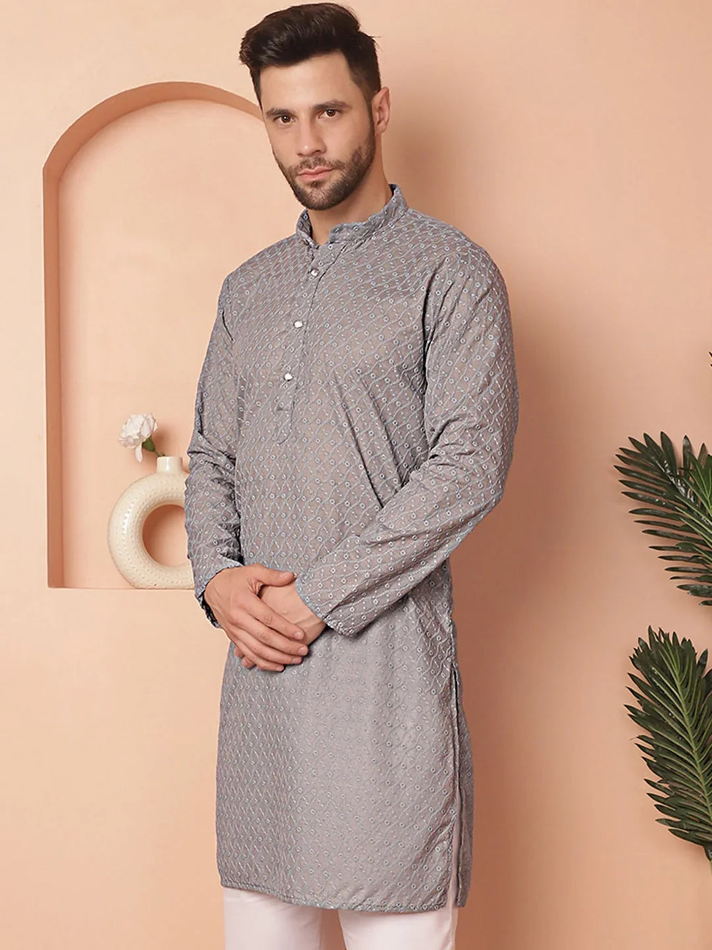 Chikankari Pure Cotton Kurtas-KO-561Grey