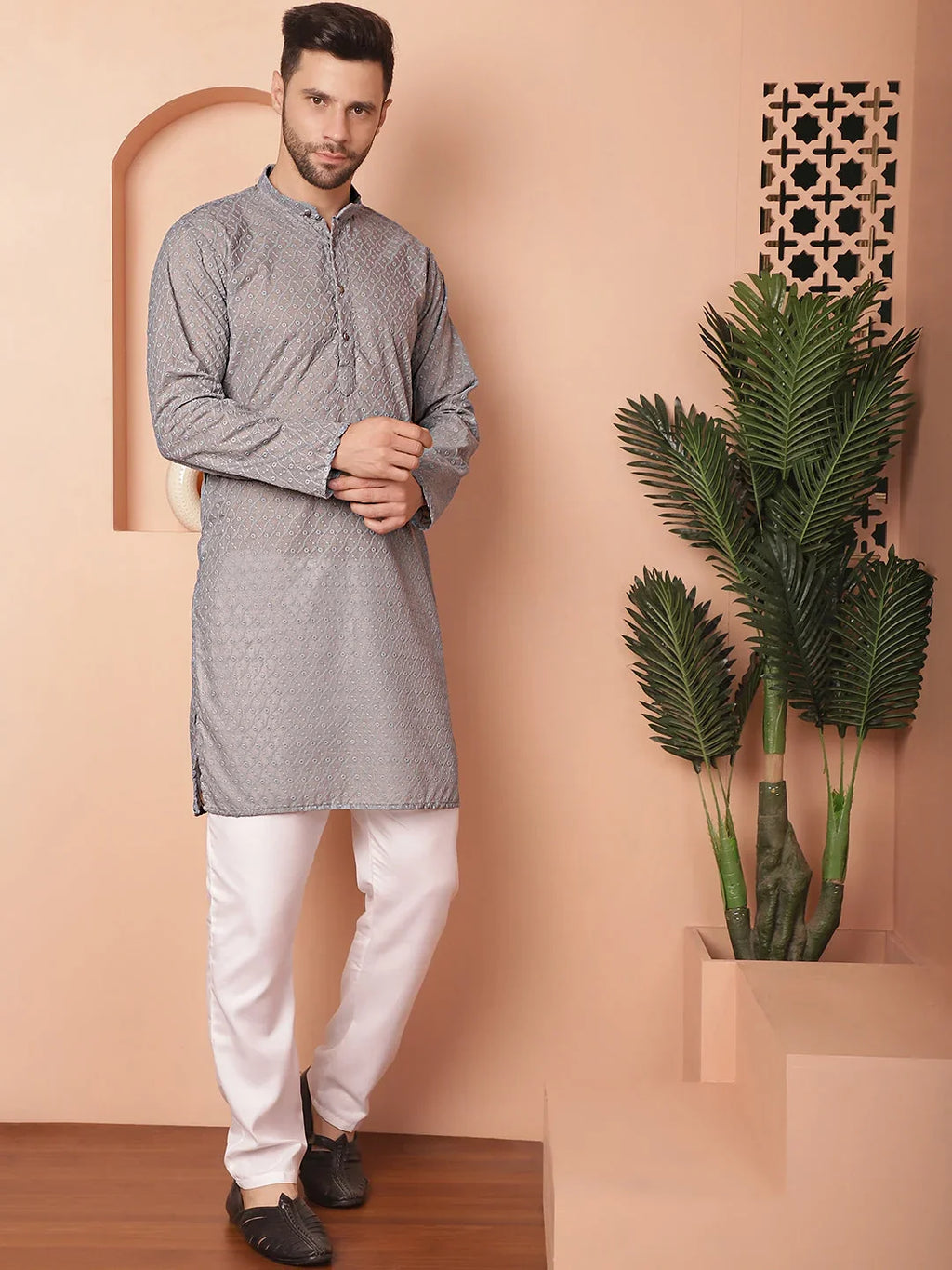 Chikankari Pure Cotton Kurtas-KO-561Grey