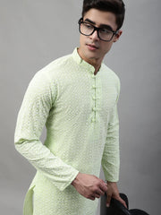 Men's Green Embroidered Kurta Only