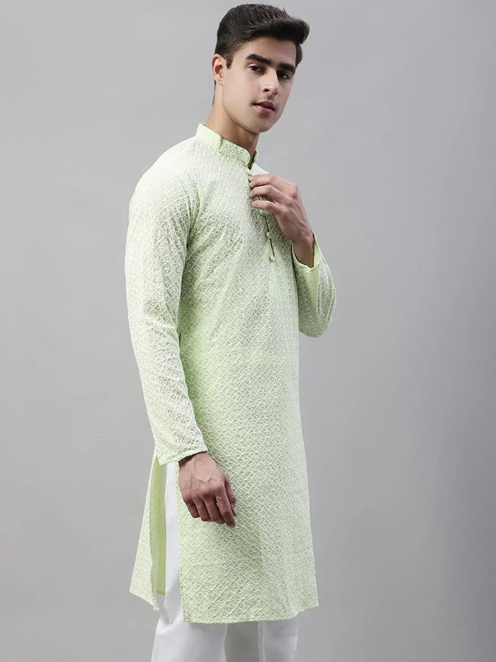 Men's Green Embroidered Kurta Only