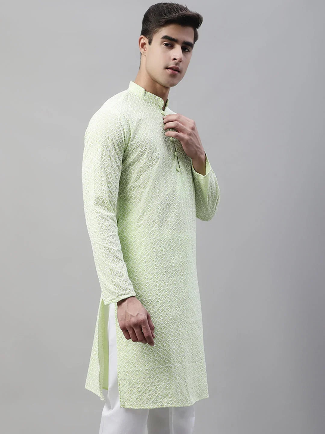 Men's Green Embroidered Kurta Only