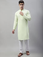 Men's Green Embroidered Kurta Only