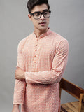 Men's Orange Embroidered Kurta Only
