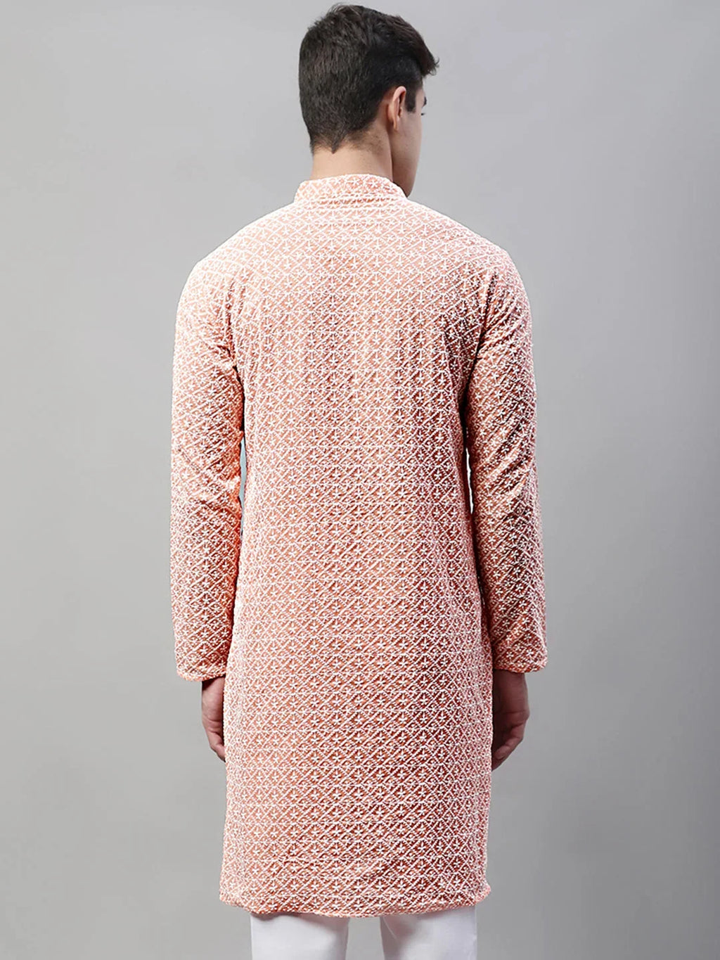 Men's Orange Embroidered Kurta Only
