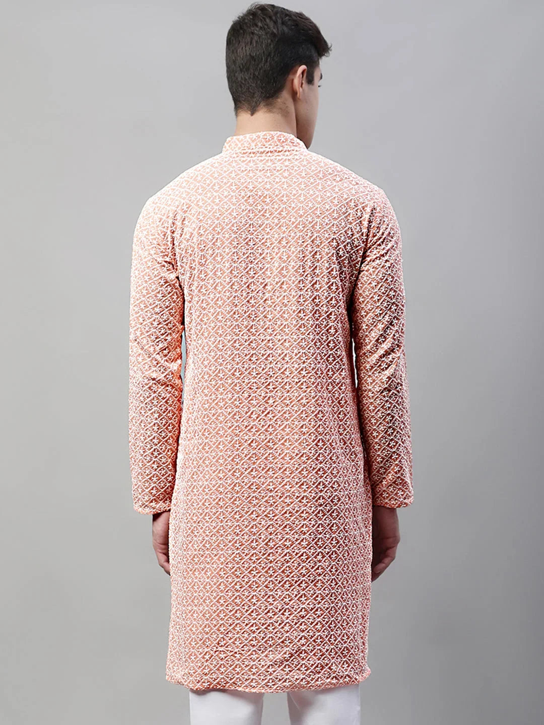 Men's Orange Embroidered Kurta Only