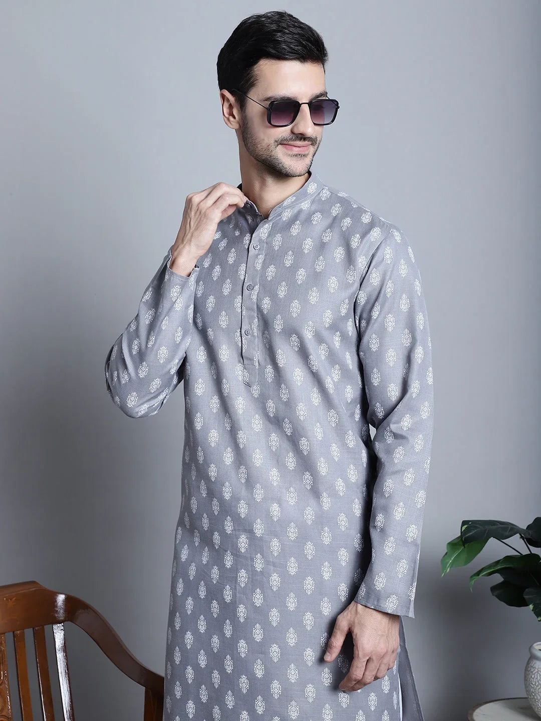 Grey Cotton Solid Indian Wear KO_650Dark-Grey | DesiQlo