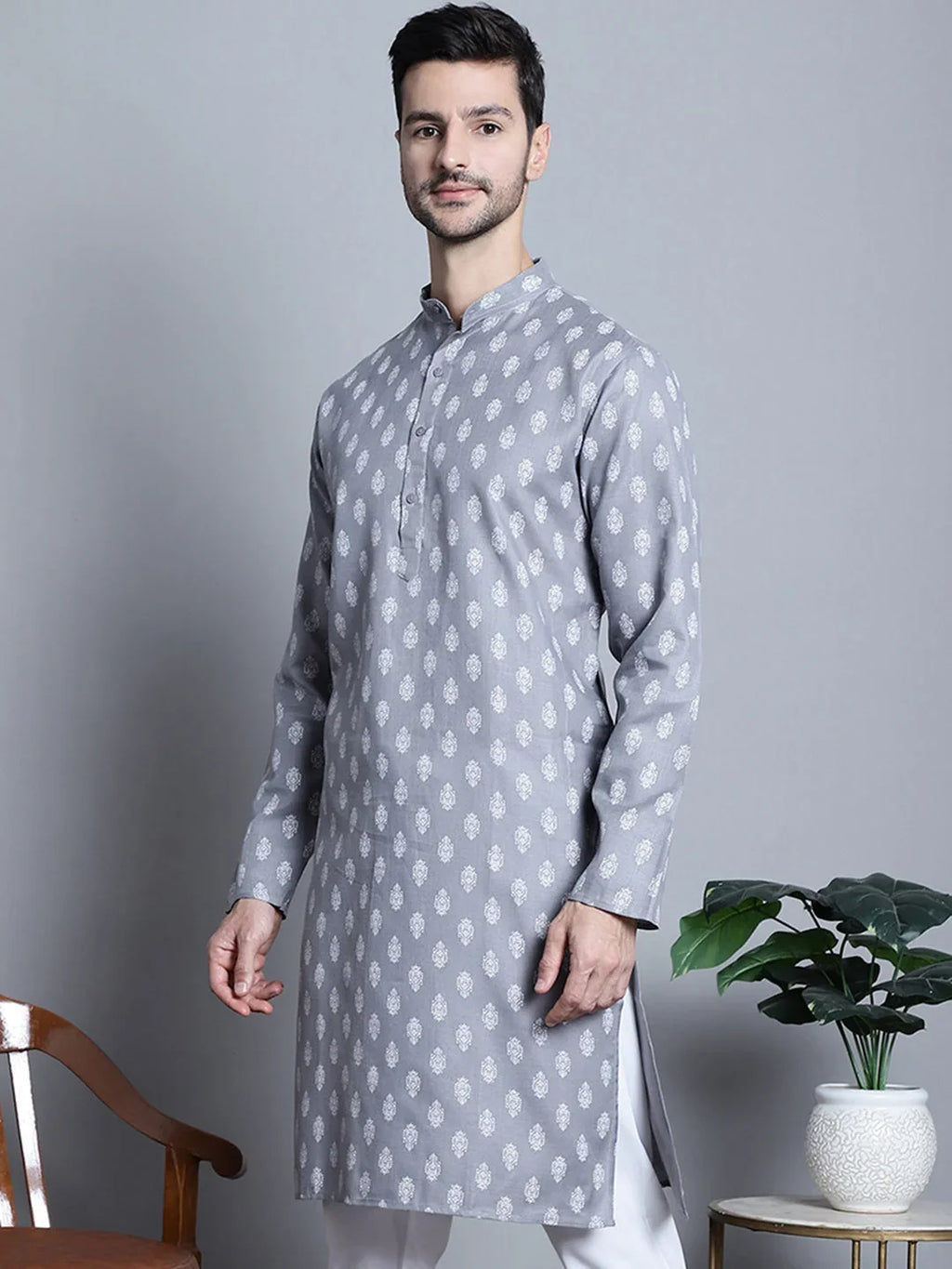 Men's Cotton Floral printed Indian Kurta Only