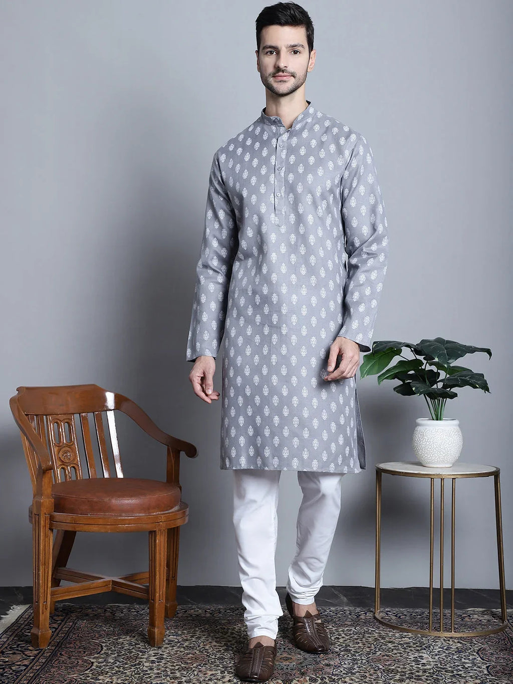 Men's Cotton Floral printed Indian Kurta Only