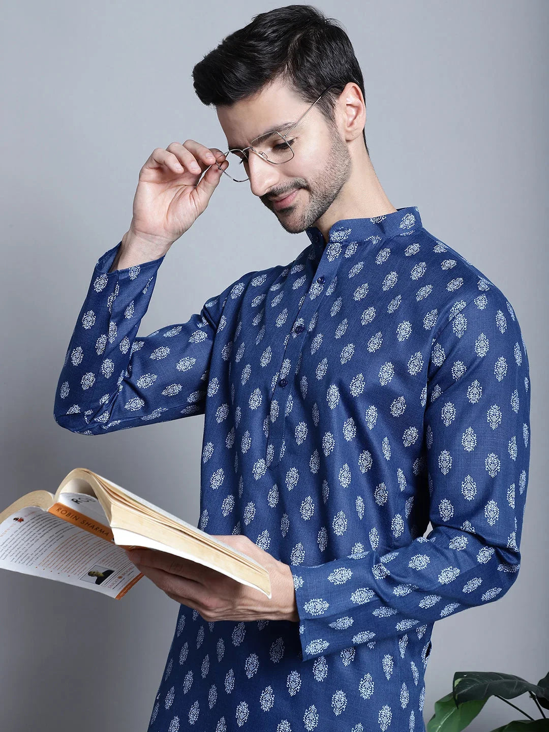 Blue Cotton Solid Indian Wear KO_650Navy | DesiQlo