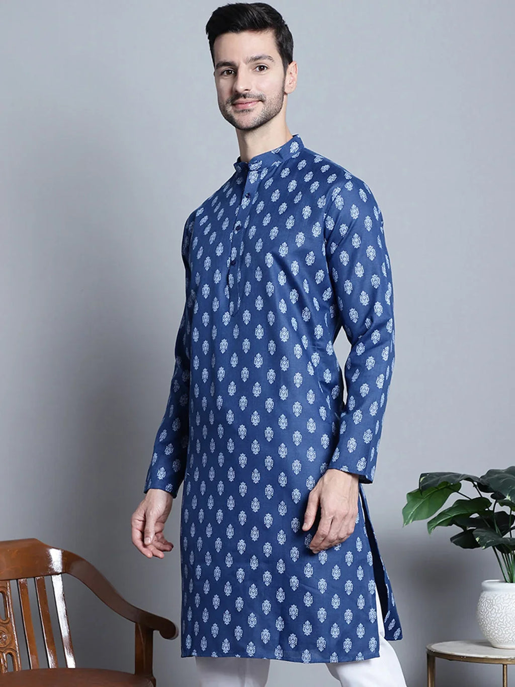 Men's Cotton Light Floral printed Kurta Only