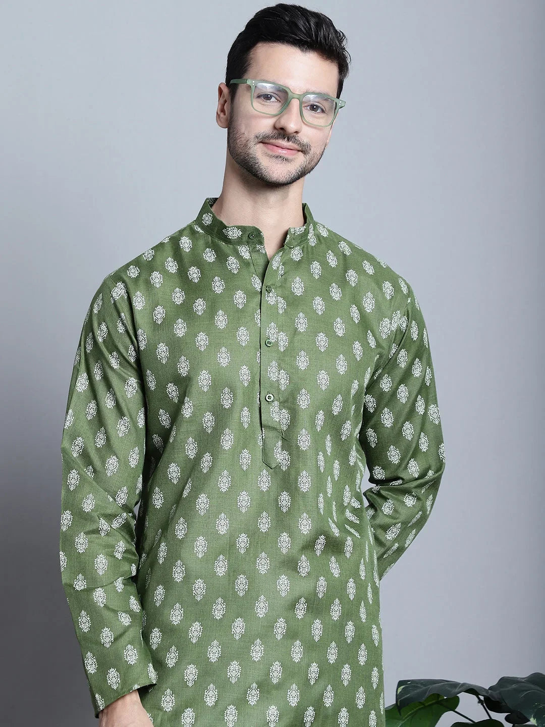 Green Cotton Solid Indian Wear KO_650Olive | DesiQlo