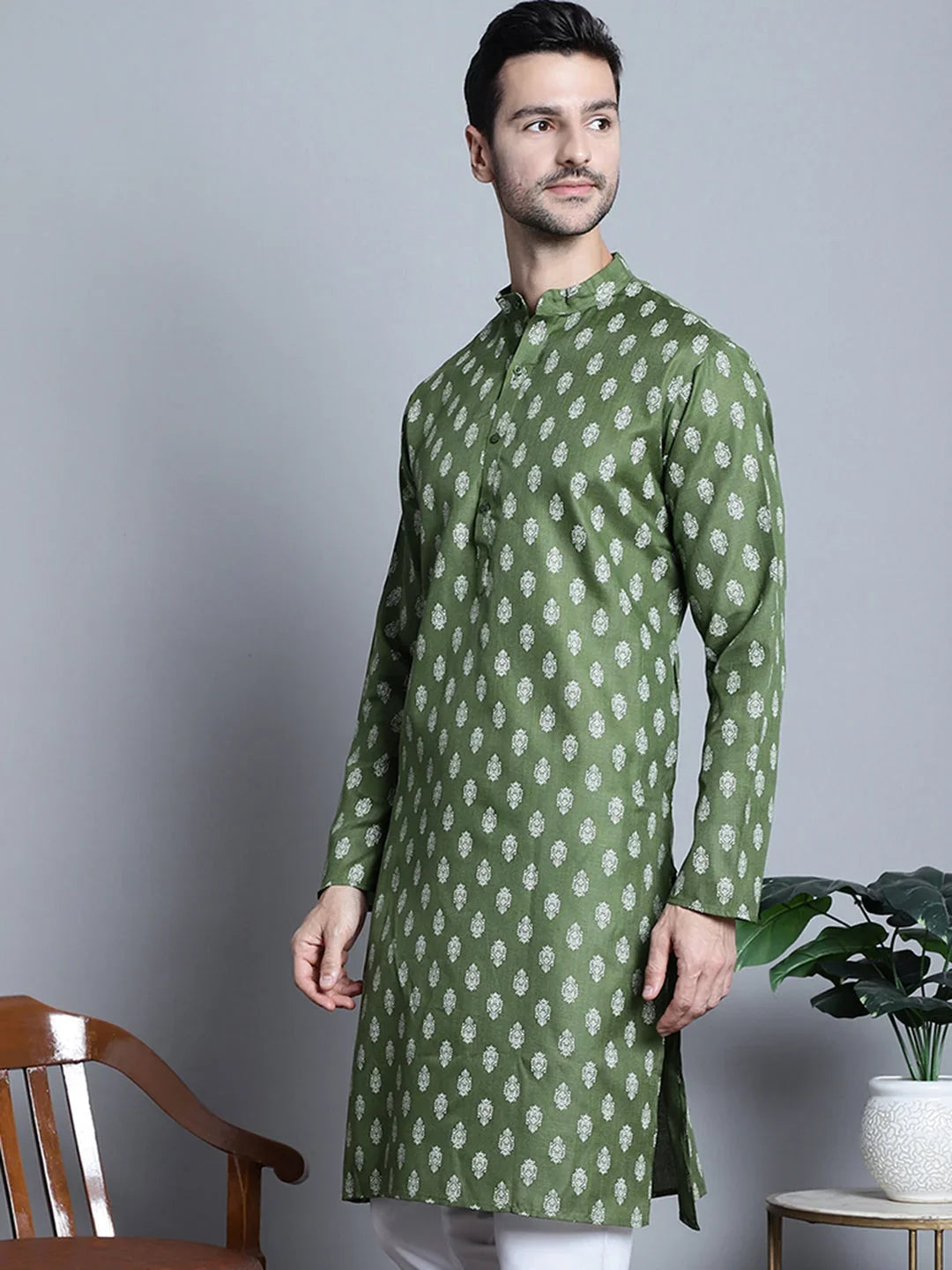 Green Cotton Solid Indian Wear KO_650Olive | DesiQlo