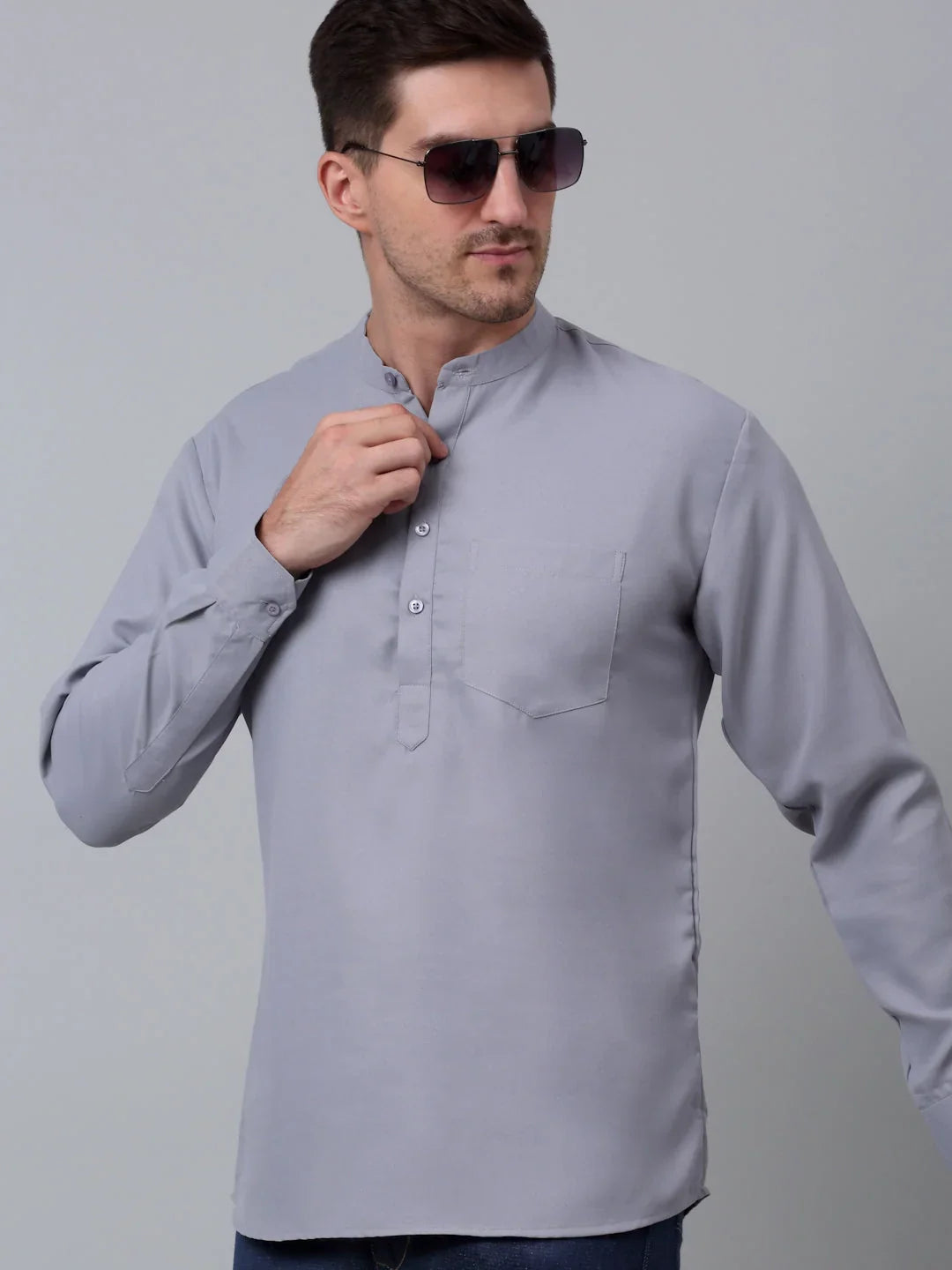 Grey Cotton Solid Indian Wear KO_677Light-Grey | DesiQlo