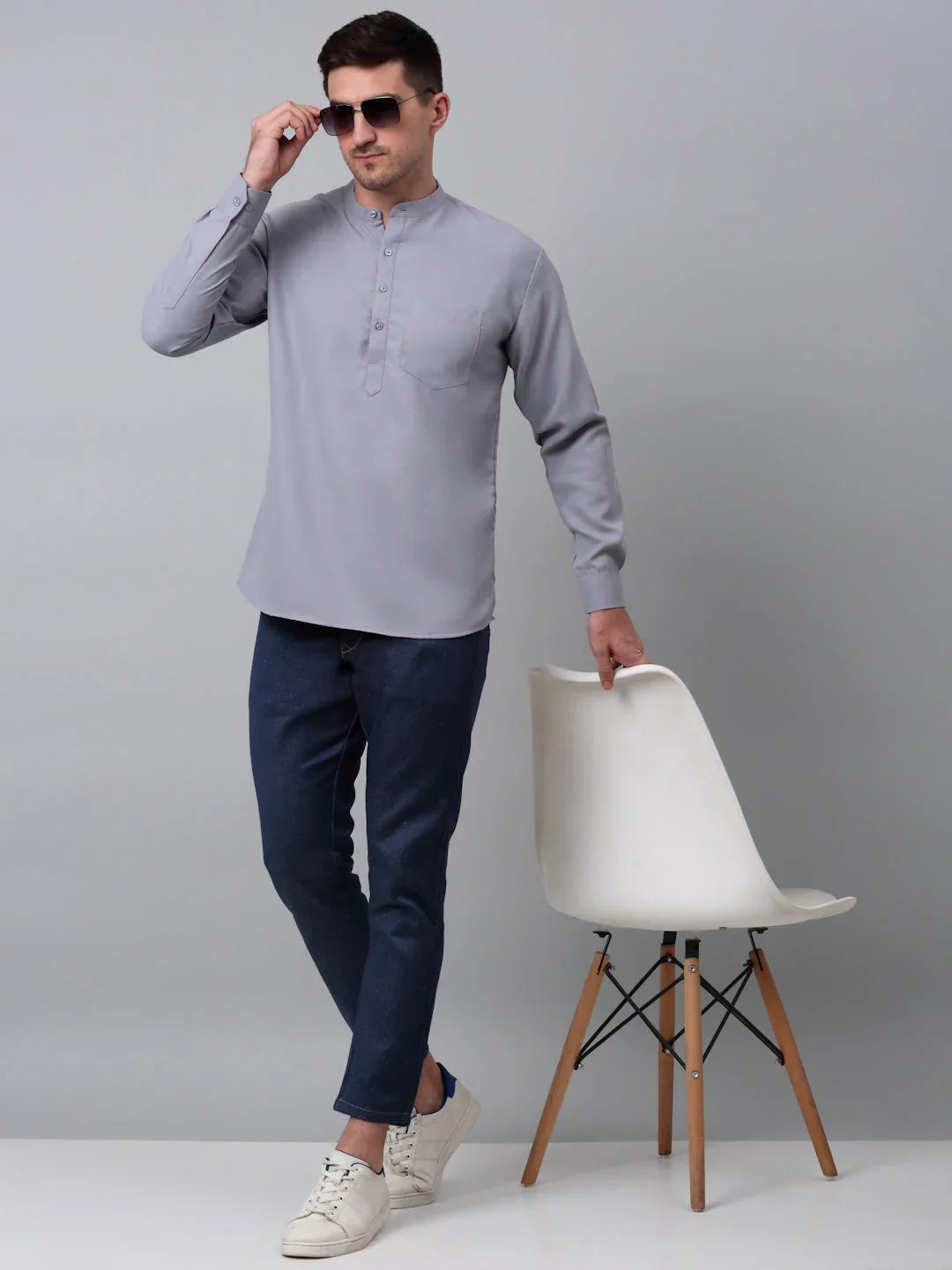 Grey Cotton Solid Indian Wear KO_677Light-Grey | DesiQlo