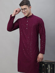 Men Purple Embroidered Sequinned Kurtas