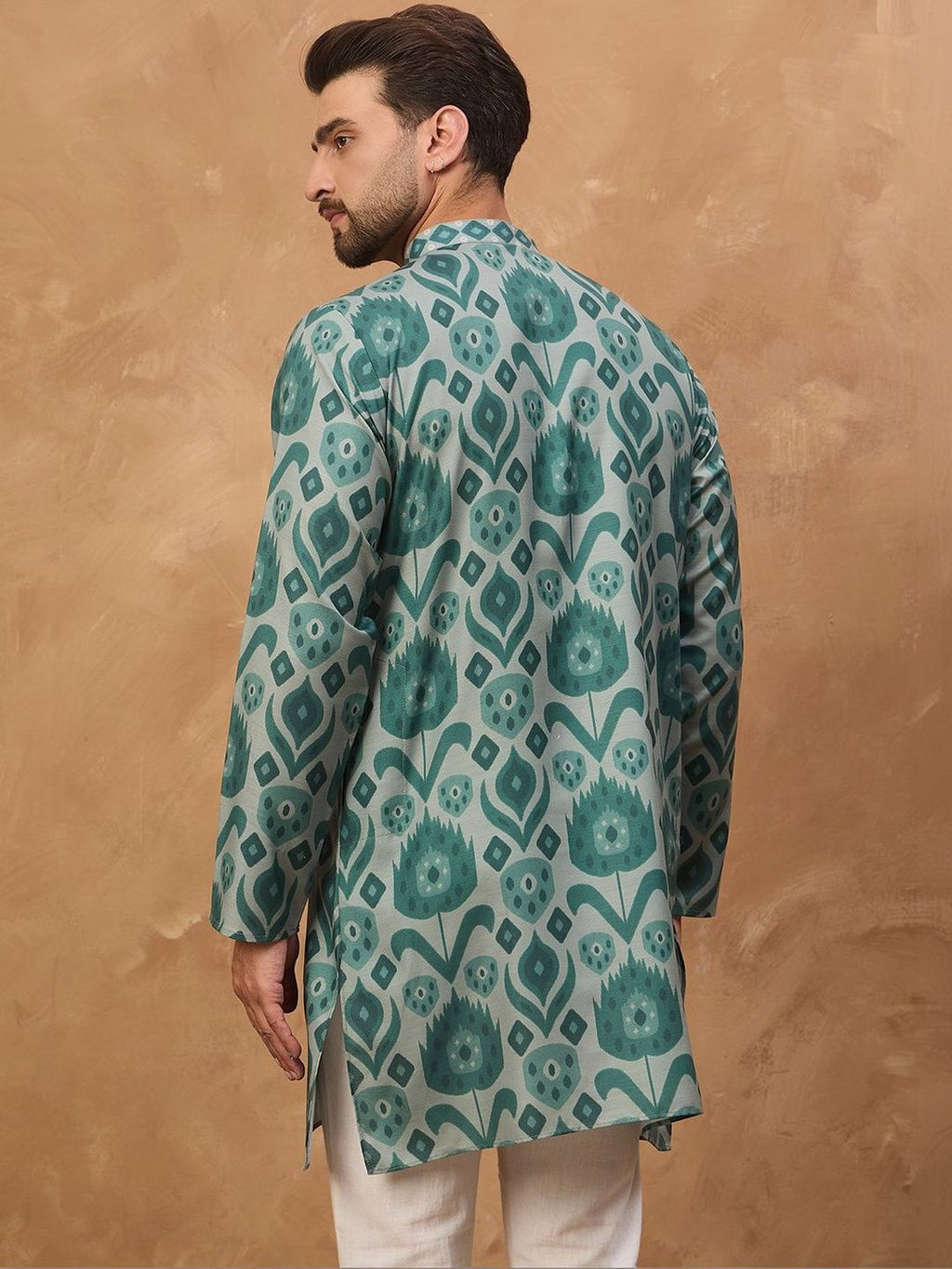 Men Green Cotton Blend Ethnic Motifs Printed Straight Kurta With Pant Set-MKSET1545
