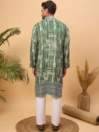 Men Green Viscose Rayon Batik Embroidered Straight Kurta With Pant Set-MKSET1500