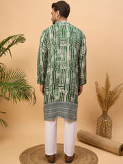 Men Green Viscose Rayon Batik Embroidered Straight Kurta With Pant Set-MKSET1500