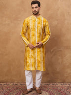 Men Yellow Silk Blend Shibori Embroidered Straight Kurta With Pant Set-MKSET1540
