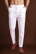 White Poly Silk Solid Ethnic Trouser MBOT1001