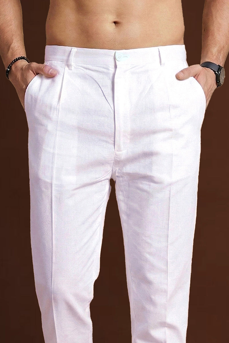 White Poly Silk Solid Ethnic Trouser MBOT1001
