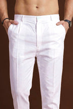 White Poly Silk Solid Ethnic Trouser MBOT1001