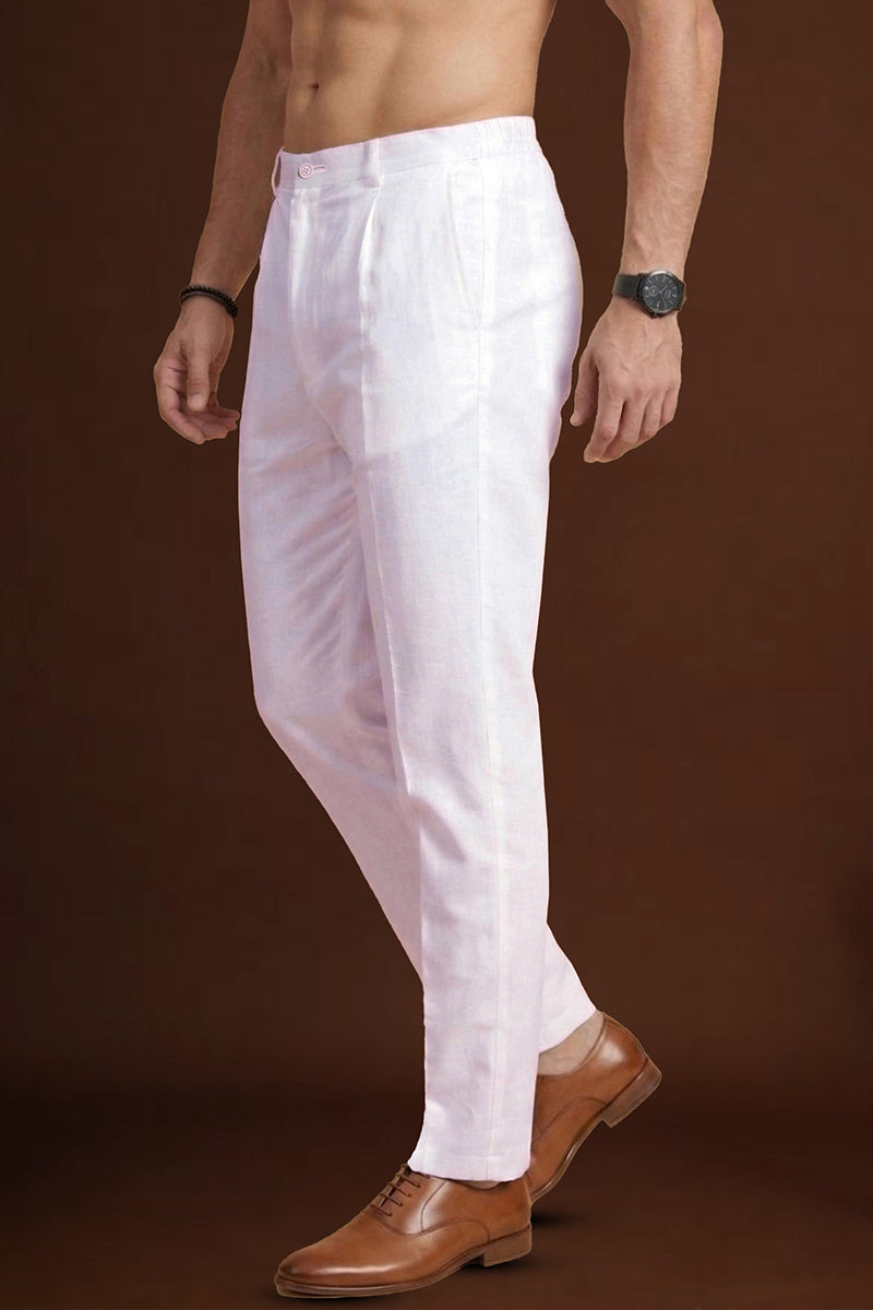 White Poly Silk Solid Ethnic Trouser MBOT1001