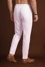 White Poly Silk Solid Ethnic Trouser MBOT1001