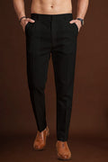 Black Poly Silk Solid Ethnic Trouser MBOT1002