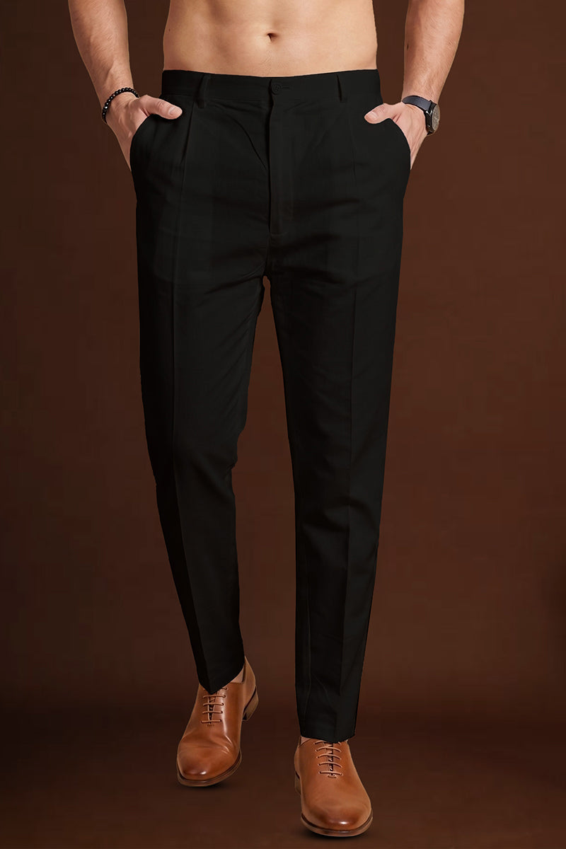 Black Poly Silk Solid Ethnic Trouser MBOT1002