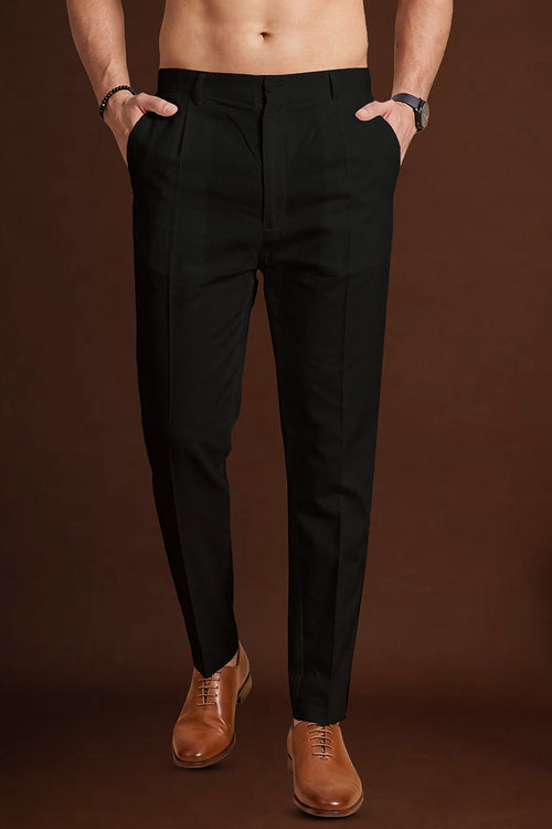 Black Poly Silk Solid Ethnic Trouser MBOT1002