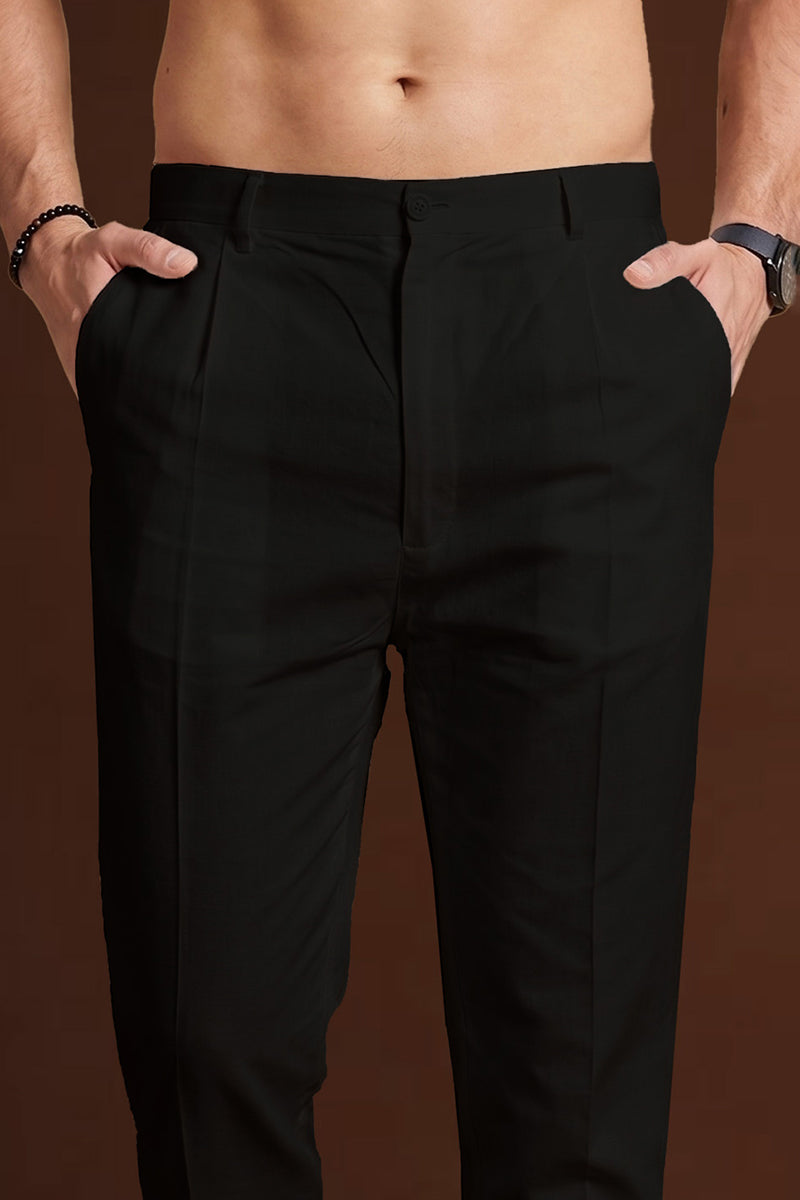 Black Poly Silk Solid Ethnic Trouser MBOT1002