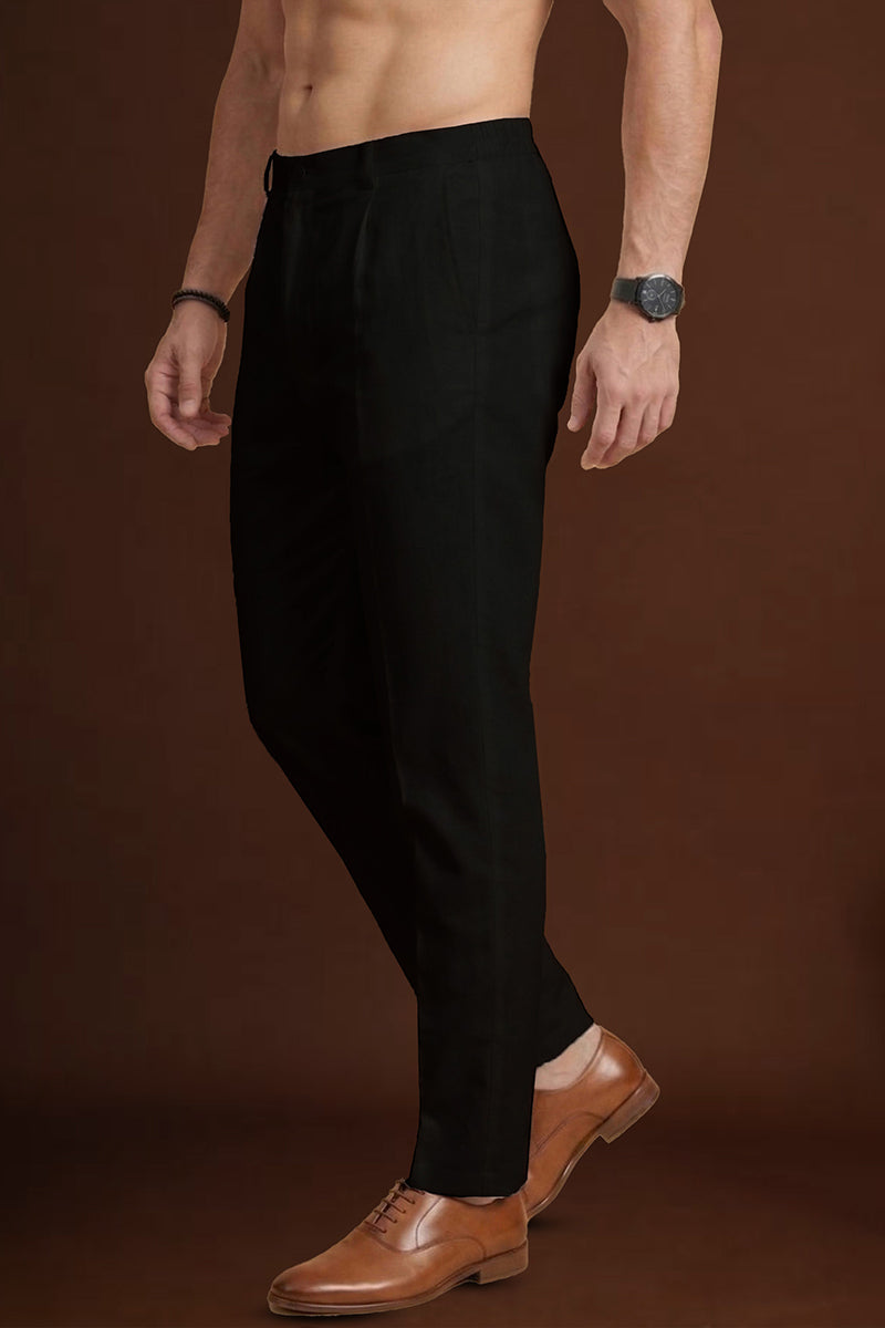 Black Poly Silk Solid Ethnic Trouser MBOT1002