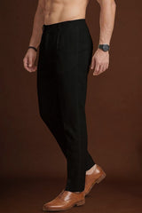 Black Poly Silk Solid Ethnic Trouser MBOT1002