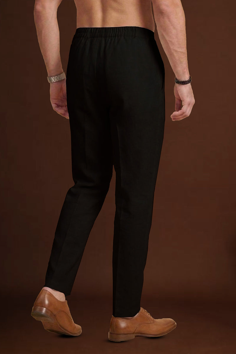 Black Poly Silk Solid Ethnic Trouser MBOT1002