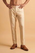 Cream Modal Relaxed Straight Fit Pleated Trousers MBOT1009