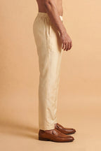Cream Modal Relaxed Straight Fit Pleated Trousers MBOT1009
