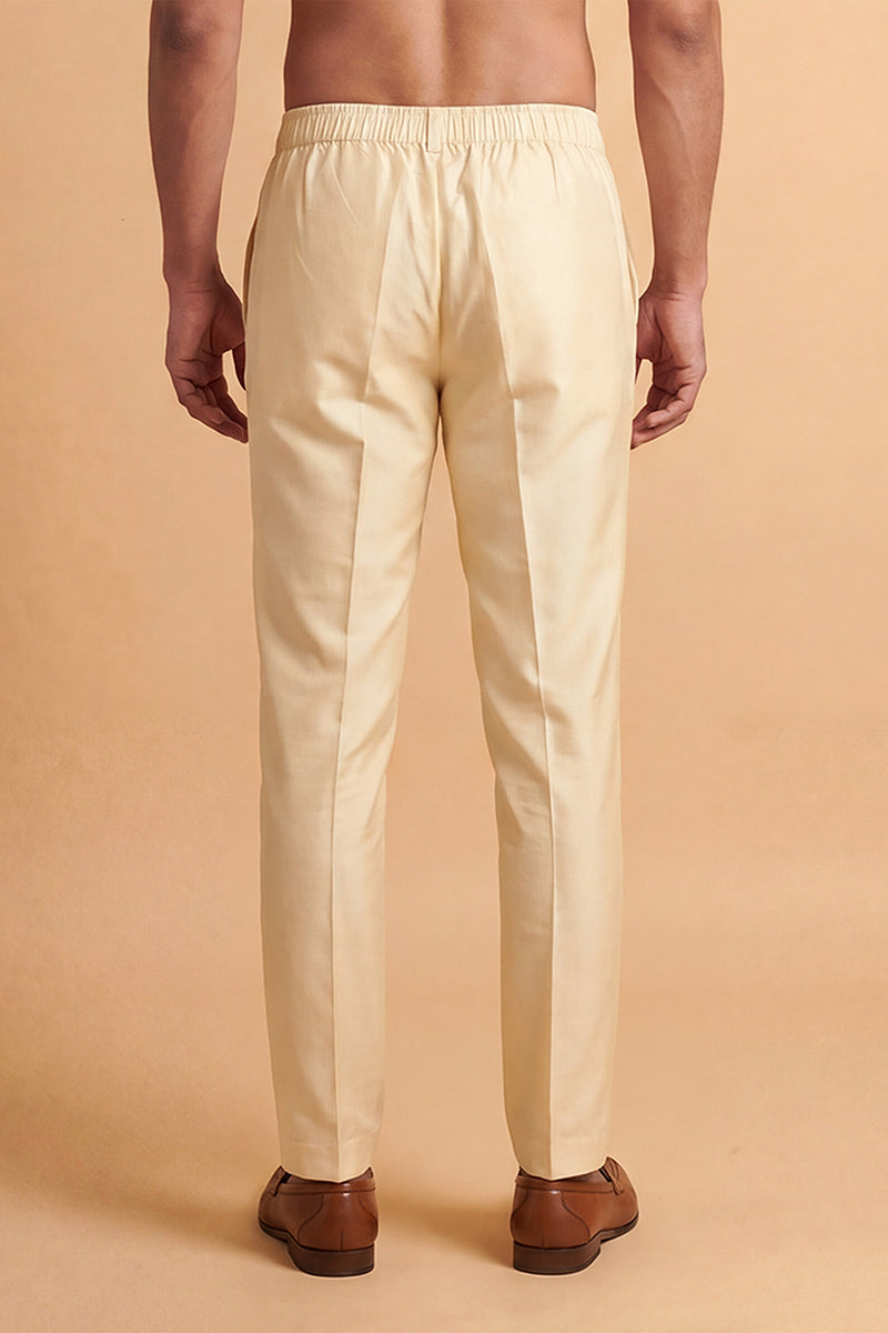 Cream Modal Relaxed Straight Fit Pleated Trousers MBOT1009