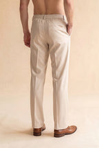 Cream Modal Relaxed Straight Fit Pleated Trousers MBOT1011