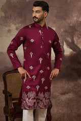 Maroon Silk Blend Solid Embroidered Straight Kurta MKU1329