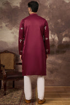Maroon Silk Blend Solid Embroidered Straight Kurta MKU1329