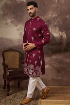 Maroon Silk Blend Solid Embroidered Straight Kurta MKU1329