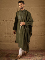 Men Green Silk Blend Solid Embroidered Straight Kurta with Dupatta-MKUD1001