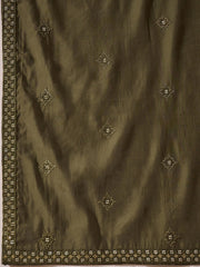 Men Green Silk Blend Embroidered Straight Kurta Trouser with Dupatta-MKPD1001
