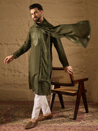 Men Green Silk Blend Embroidered Straight Kurta Trouser with Dupatta-MKPD1001