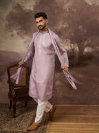 Men Lavender Silk Blend Embroidered Straight Kurta Trouser with Dupatta-MKPD1002
