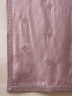 Men Lavender Silk Blend Solid Embroidered Straight Kurta with Dupatta-MKUD1002