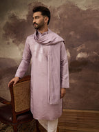 Men Lavender Silk Blend Embroidered Straight Kurta Trouser with Dupatta-MKPD1002